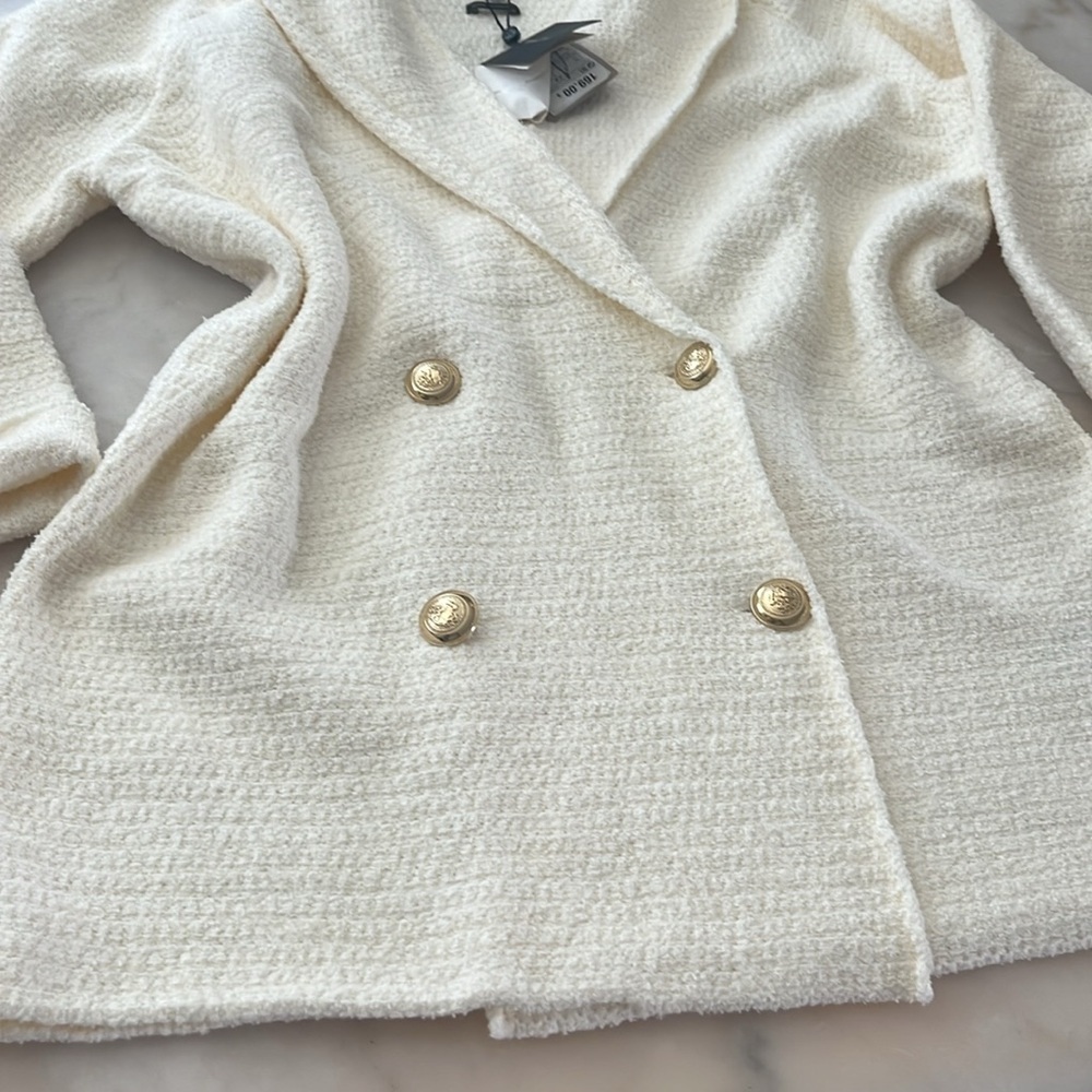Massimo Dutti Weave Textured Wrap Cardigan With Gold Buttons Ivory Cream Sz S/M - Picture 8 of 15